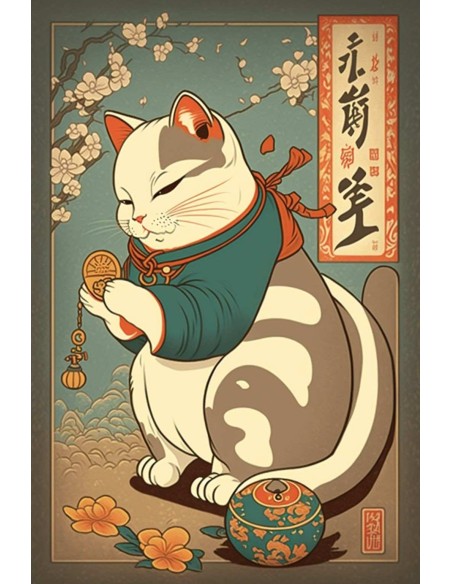 Plaque décorative Relief Chat Japonais