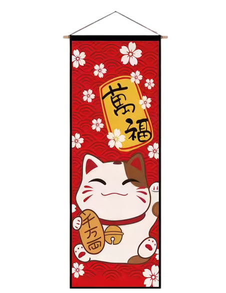 Rouleau Japonais mural 90x33cm Maneki Neko rouge