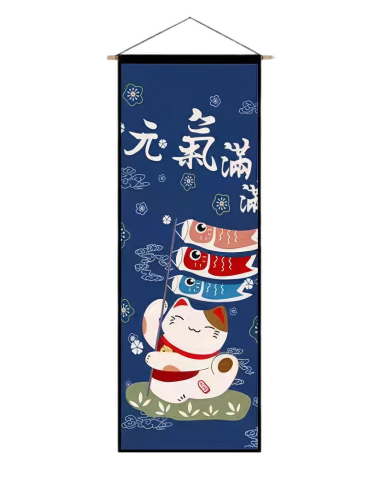 Rouleau Japonais mural 90x33cm Maneki Neko bleu