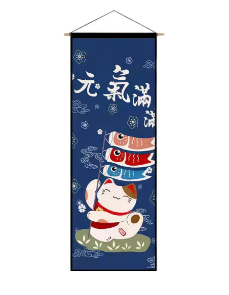 Rouleau Japonais mural 90x33cm Maneki Neko bleu