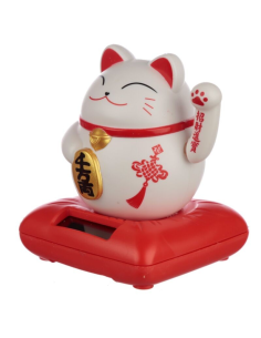Maneki Neko Lucky Cat solaire blanc