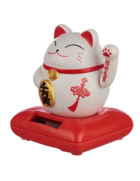 Maneki Neko Lucky Cat solaire blanc