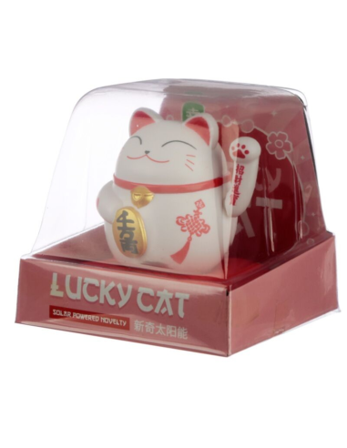 Maneki Neko Lucky Cat solaire blanc