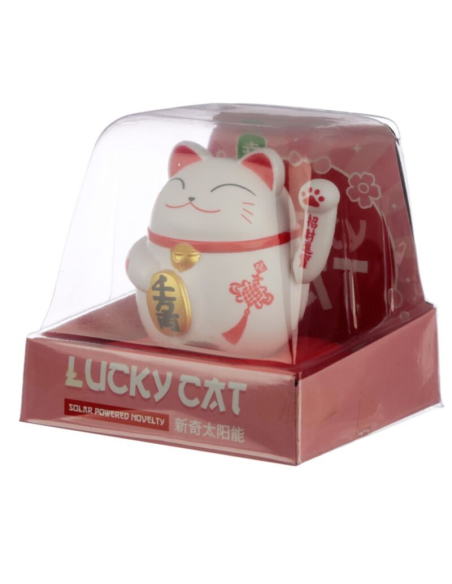 Maneki Neko Lucky Cat solaire blanc