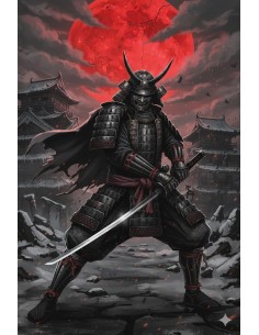 Plaque décorative 20 X 30 cm Samurai à lune rouge