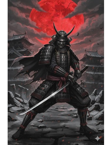 Plaque décorative 20 X 30 cm Samurai à lune rouge
