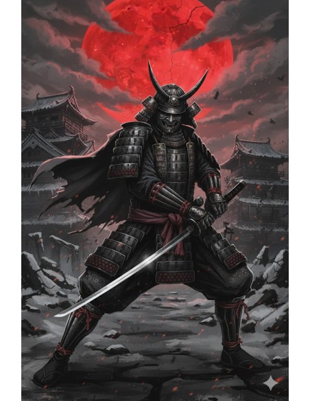 Plaque décorative 20 X 30 cm Samurai à lune rouge