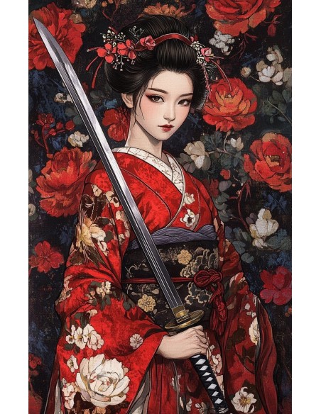 Plaque décorative Geisha avec sabre 20 X 30 cm